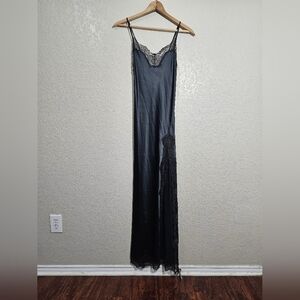 NWT Skims Black Woven Shine Lace Maxi Night Dress